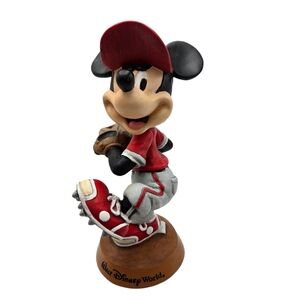 Vintage Walt Disney World Bobble Head Baseball Mickey Mouse on Round Base